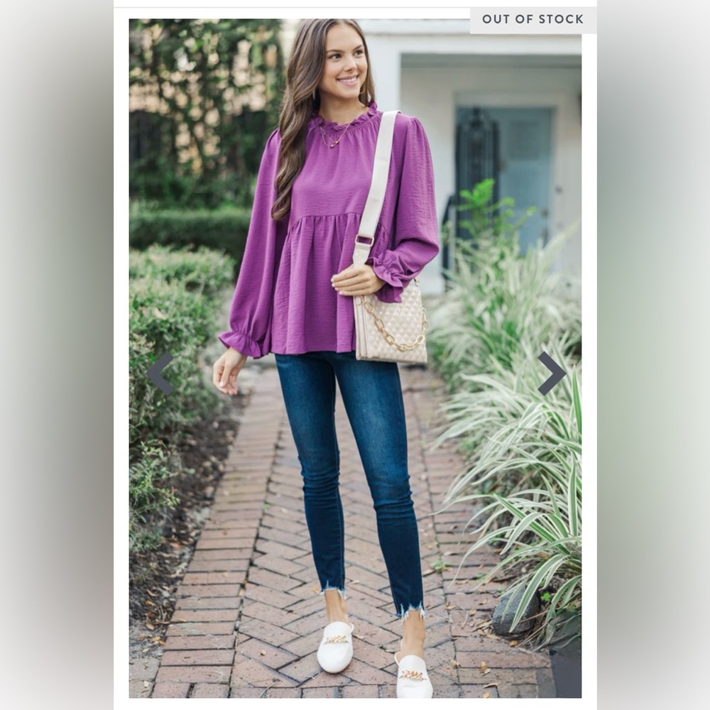Muted Plum Purple Babydoll Top | Long Sleeves, Ruffles | Mint Julep | S | NWT - Picture 2 of 7